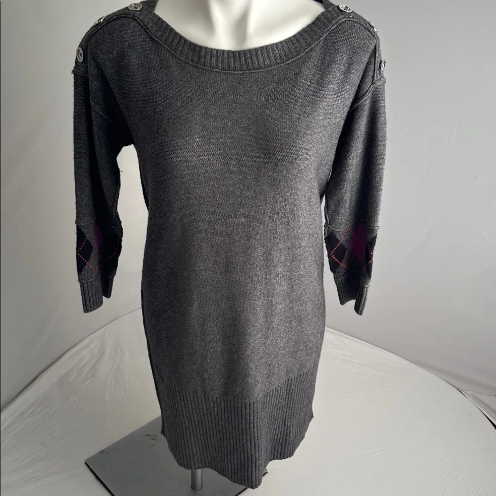 Juicy Couture gray with purple black red argyle sleeve detail sweater mini dress